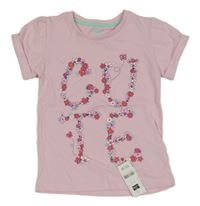 Nové - světlerůžové tričko s nápisem z květů a beruškami a motýlky St. Bernard