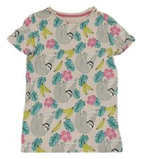 Světlepudrové tričko s lenochody a banány a lístečky M&S