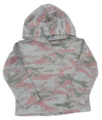 Šedo-růžové army úpletové triko s kapucí M&Co.