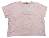Růžové crop tričko s krajkou Select 