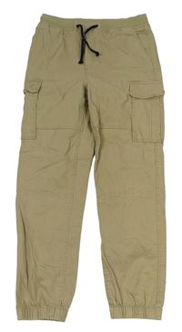 Pískové plátěné cargo cuff kalhoty s úpletovým pasem H&M