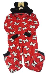 Červeno-černá chlupatá kombinéza s mašlemi a kapucí - Minnie Primark