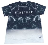 Černo-bílé tričko s blesky a nápisem Firetrap
