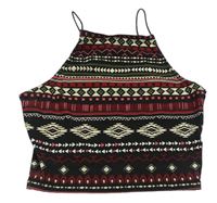 Černo-krémovo-červený vzorovaný crop top New Look