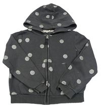 Tmavošedá puntíkatá propínací mikina s kapucí zn. H&M