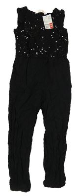 Černý lehký kalhotový overal s flitry H&M