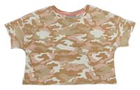 Hnědo-růžovo-bílé army crop tričko Matalan