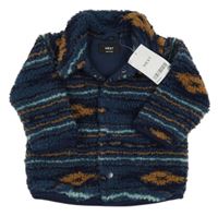 Nové - Tmavomodro-zeleno-hnědá pruhovaná huňatá podšitá košilová bunda zn. Next