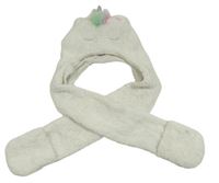 Bílá chlupatá čepice se šálou - jednorožec Primark