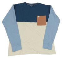 Tmavomodro-krémovo-světlemodré mikinotriko s kapsou Reserved