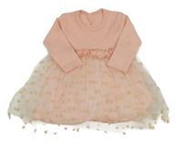 Růžovo-bílé bavlněno/síťované šaty se srdíčky