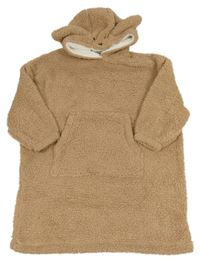 Hnědá huňatá oversize mikina s kapucí - medvěd F&F