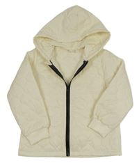 Krémová prošívaná šusťáková lehce zateplená bunda s kapucí Shein