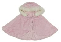 Růžové kožešinové pončo s kapucí