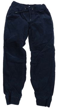 Tmavomodré manšestrové podšité cuff kalhoty Topolino