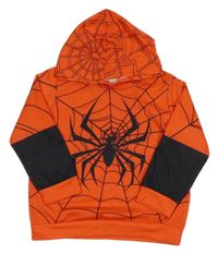 Červeno-černá mikina s pavoukem a kapucí