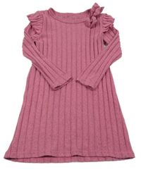 Růžové melírované žebrované úpletové šaty s volánky