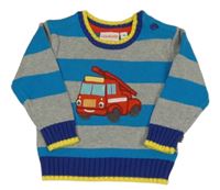 Šedo-azurový pruhovaný svetr s náklaďákem Liegelind