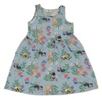 Modré květované bavlněné šaty se zvířaty H&M
