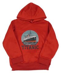 Červená mikina s Titanicem a kapucí