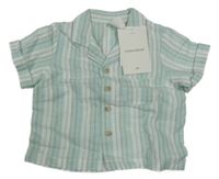 Nové - Tyrkysovo-bílá pruhovaná lněná košile H&M