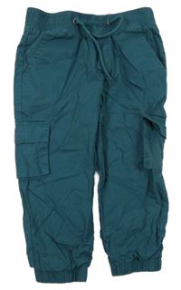 Tmavozelené plátěné podšité cargo cuff kalhoty Pocopiano