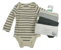 Nové - 4x žebrované body - béžovo-antracitové pruhované + světlebéžové + šedé + tmavošedé Tu