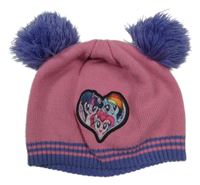 Růžovo-fialová pletená čepice s My Little Pony a bambulemi