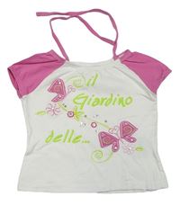 Bílo-růžové tričko s motýlky a nápisem 