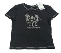 Antracitové crop tričko s kostrami zn. H&M