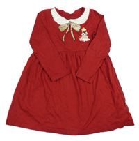 Rubínové bavlněné šaty s tučňákem H&M
