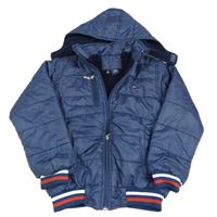 Tmavomodrá šusťáková prošívaná zateplená bunda s kapucí - Tommy Hilfiger