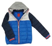 Tmavomodro-modro-bílá šusťáková zateplená bunda s teplákovou kapucí S. Oliver