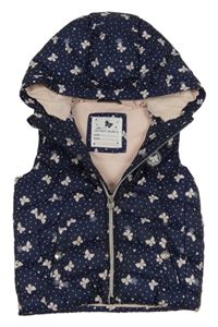 Tmavomodro-růžová šusťáková zateplená vesta s motýlky a kapucí C&A