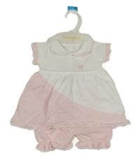 Nové - 2 set - Bílo-růžové pletené šaty + světlerůžové pletené kraťasy 