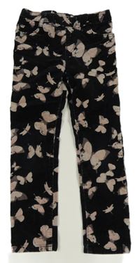 Černo-béžové elastické manšestráky s motýlky H&M