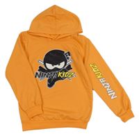 Pomerančová mikina s potiskem a kapucí 