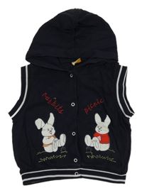 Tmavomodrá propínací tepláková vesta s králíky 