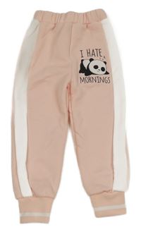 Světlerůžové tepláky s bílým pruhem a pandou 