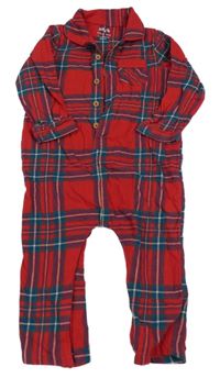 Červeno-zelený kostkovaný pyžamový overal Tu