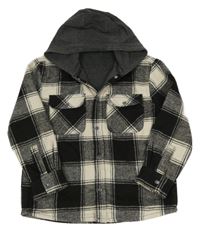 Bílo-černá kostkovaná podšitá košilová bunda s kapucí George