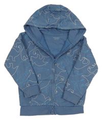Modrá vzorovaná propínací mikina s dinosaury a kapucí Primark