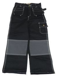 Nové - černo-šedé plátěné kalhoty s kapsami 