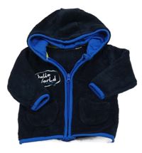 Tmavomodrá plyšová propínací mikina s výšivkou a kapucí Lupilu