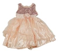 Meruňkové tylové slavnostní šaty s flitry 