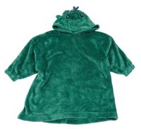 Zelená plyšová domácí oversize mikina s drakem a kapucí 