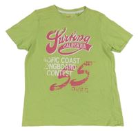 Zelené tričko s růžovým nápisem Pepperts