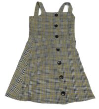 Černo-šedo-okrové kostkované úpletové šaty River Island