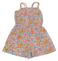 Bílo-růžovo-oranžový květovaný kraťasový overal Primark