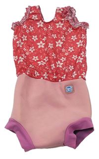 Červeno-růžové jednodílné plavky s květy a neoprenovými kalhotkami Splash About